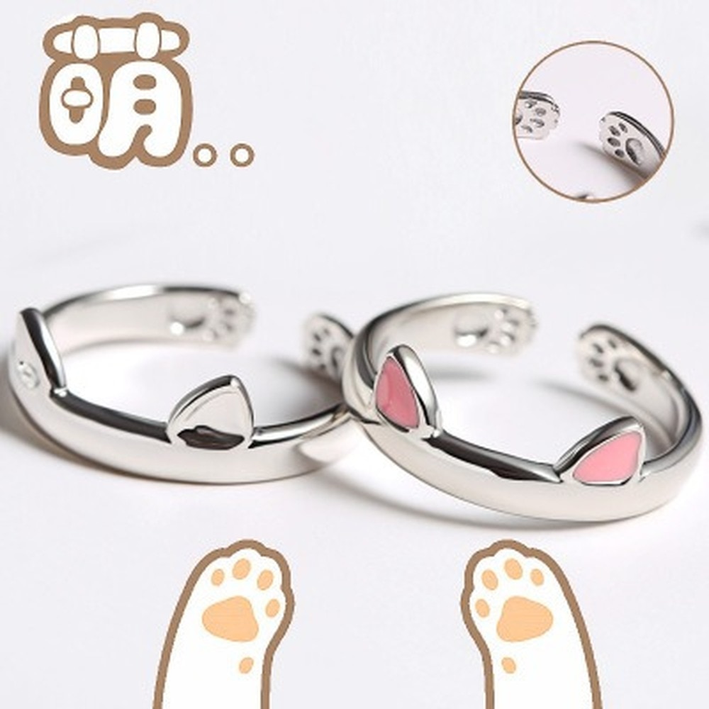 Zilver Kleur Kat Oor Vinger Ring Open Leuke Mode-sieraden Ring Voor Vrouwen Jong Meisje Kind Verstelbare Ring
