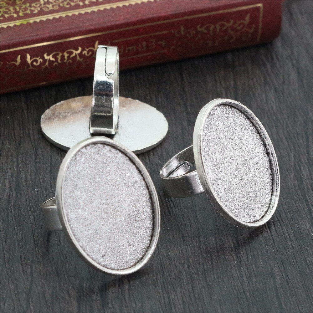 18 x 25mm 5 st antik brons och antik silverpläterad mässing oval justerbara ringinställningar blank/bas, passar 18 x 25mm glas cabochons
