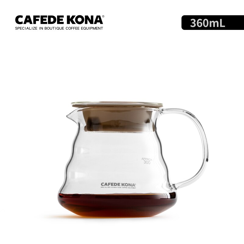 Cafetera KONA, servidor de café, 12OZ(360ml) 20OZ(600ml), vidrio resistente al calor, goteo de mano se puede utilizar con 101/102 goteros/gotero de onda: 360ml (12 OZ )