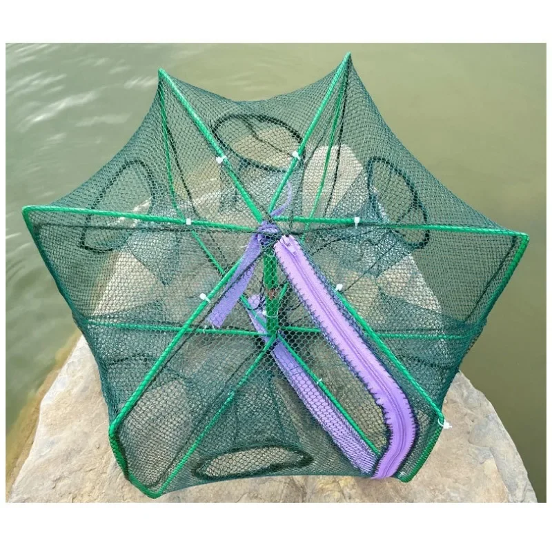 Fishing Net Mesh Folded Hexagon Octagon 8 Hole Hand Fishing Net Casting Nets Crayfish Shrimp Catcher Tank Trap Cage Mesh Tool: Red