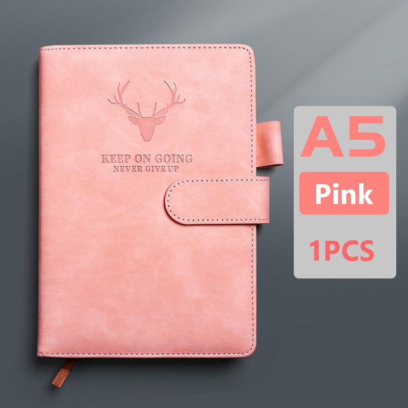 Super Thick Leather A5 Notebook Diary Journal Weekly Planner Agenda Note Books Hasp Business Office Daily Work Notebook Notepad: Pink