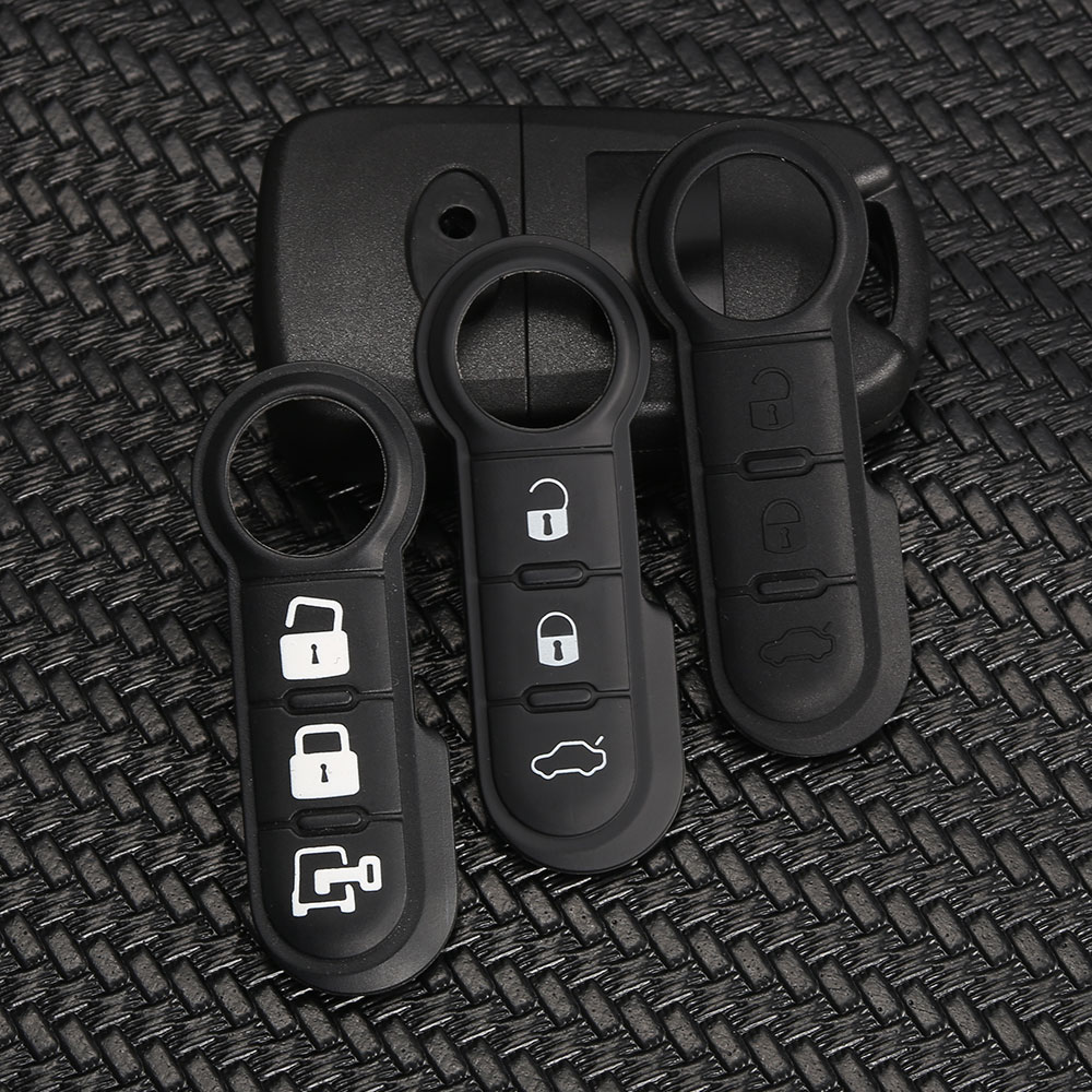WhatsKey, almohadilla de goma suave de 3 botones, funda de reparación de llave remota con tapa para Fiat 500 Panda Abarth Punto Stilo Ducato Bravo, almohadilla de repuesto para llave de coche