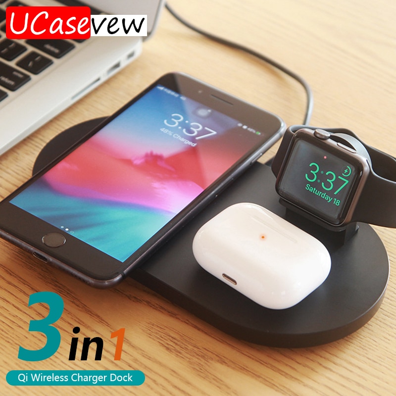 Qi Wireless Charger 3in1 15W (MAX) Fast Charging Stand Dock for Apple Watch 5 4 Airpods 2 3 Wireless Charge for iPhone Samsung