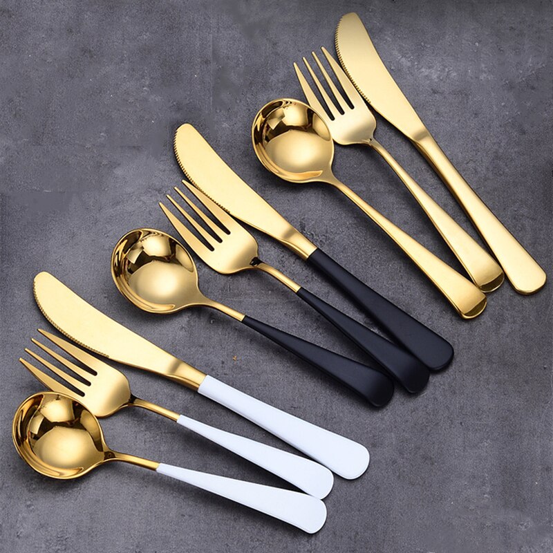 Tableware Stainless Steel Cutlery Set Kitchen Knives Forks Spoons Set Luxury Dinnerware Set Dinner Wedding Mirror Black Cutlery