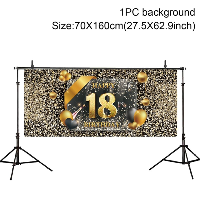 Black Gold Happy Birthday Backdrop Birthday Party Decoration Birthday Background Banner Gold Glitter Hanging Flag Anniversary: 5