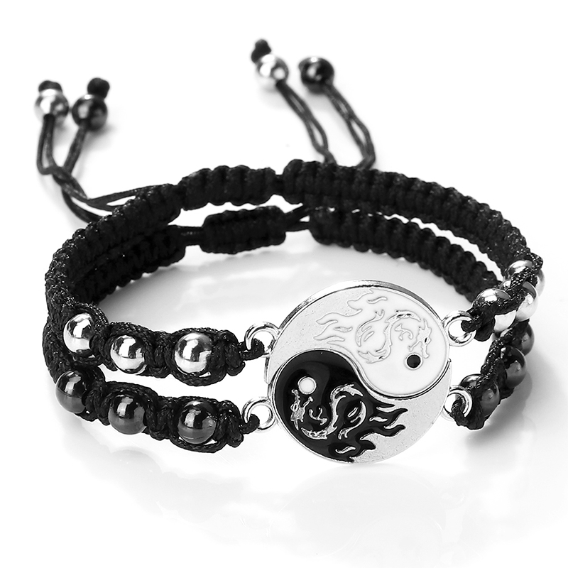 Draken Tai Chi Vlechtarmband Set - 2 Stuks - Yin Yang Koppel Armbanden