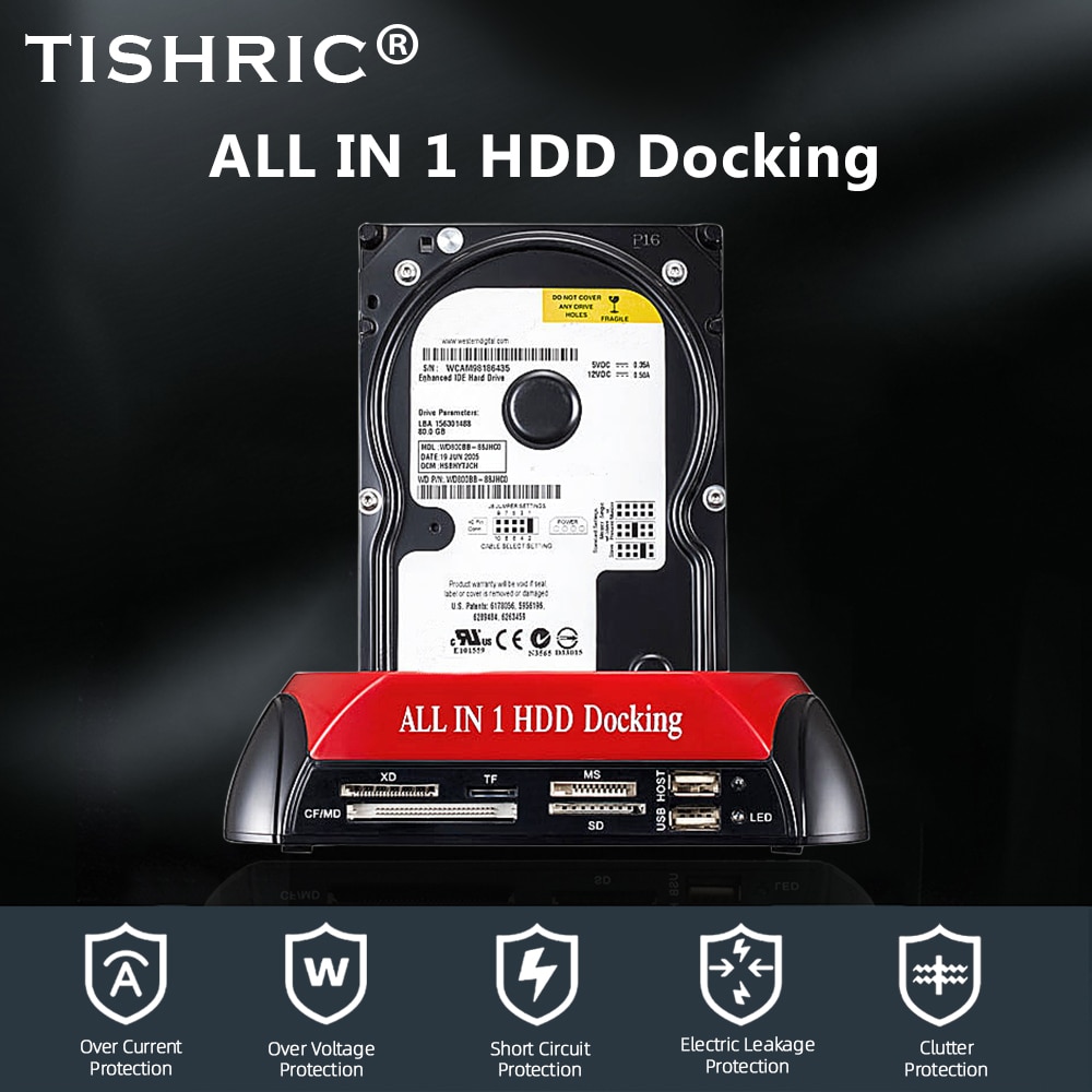 TISHRIC-estación de acoplamiento de HDD todo en 1, doble USB 2,0, 2,5 &quot;, 3,5&quot;, IDE SATA, caja de disco duro, lector de tarjetas, 3TB