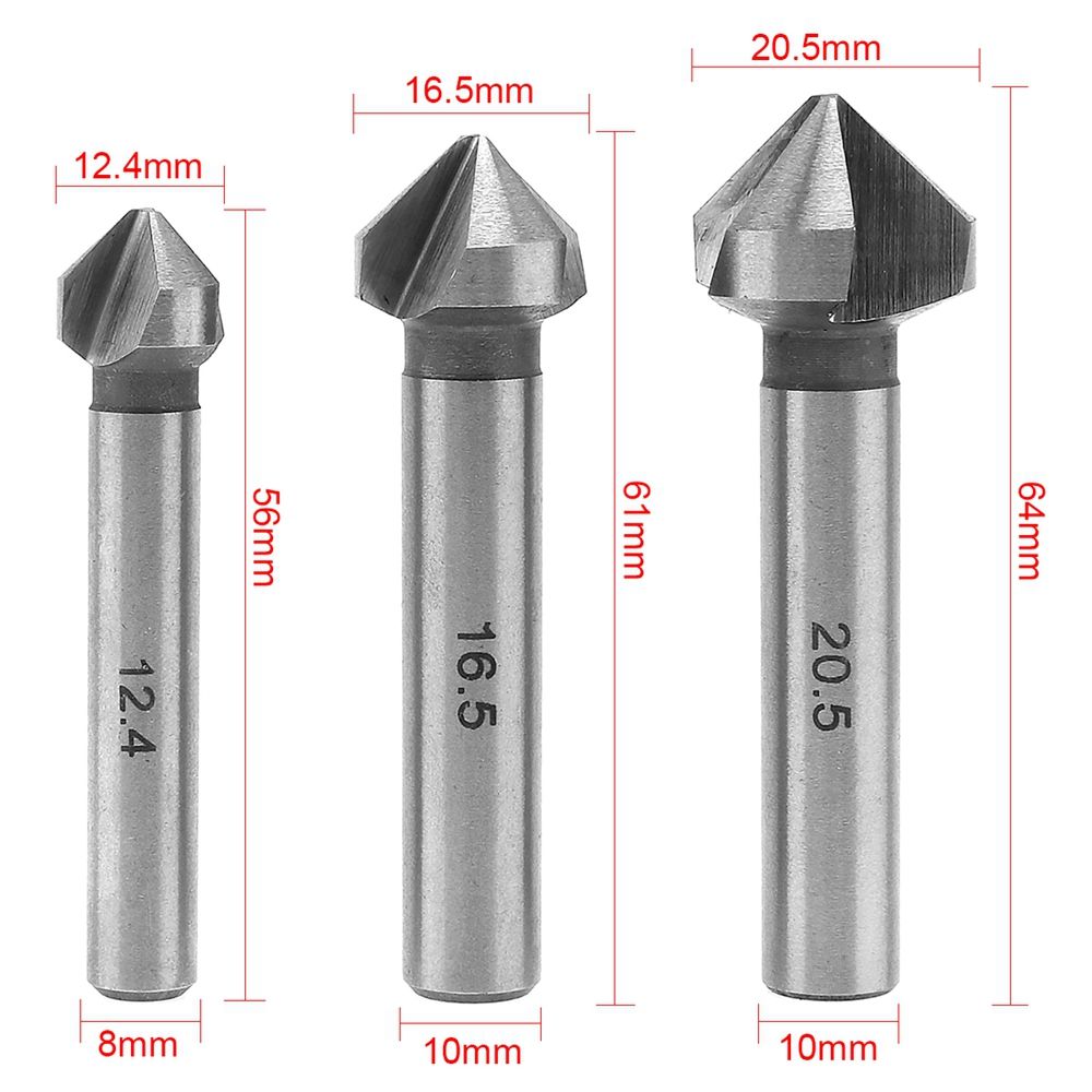 Outil de coupe de chanfrein à trois bords, métaux durs, poignée ronde, outils électriques à main, seau, foret d'évier, 6.3mm, 8.3mm, 10.4mm, 12.4mm, 16.5mm, 20.5mm