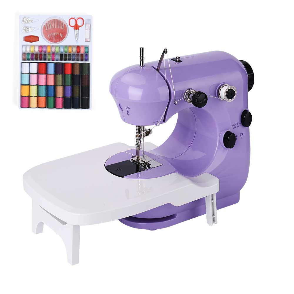 Sewing Machine Mini Portable Electric Household Pedal Multifunctional With Night Light Handmade DIY Purple For Beginners