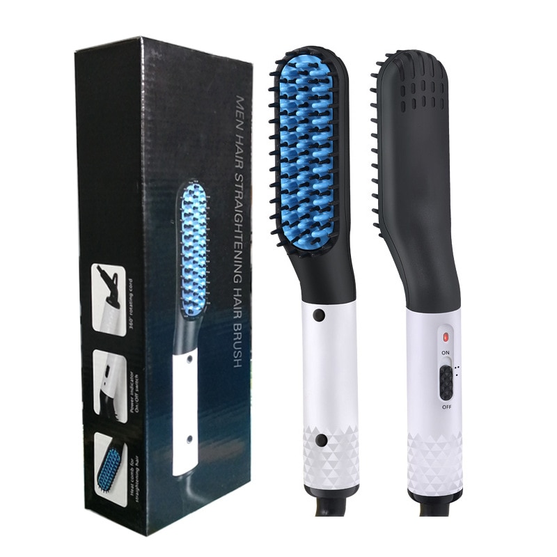 Peine de alisado de pelo eléctrico para hombre, cepillo alisador de barba, rizador de cerámica, peinador rápido