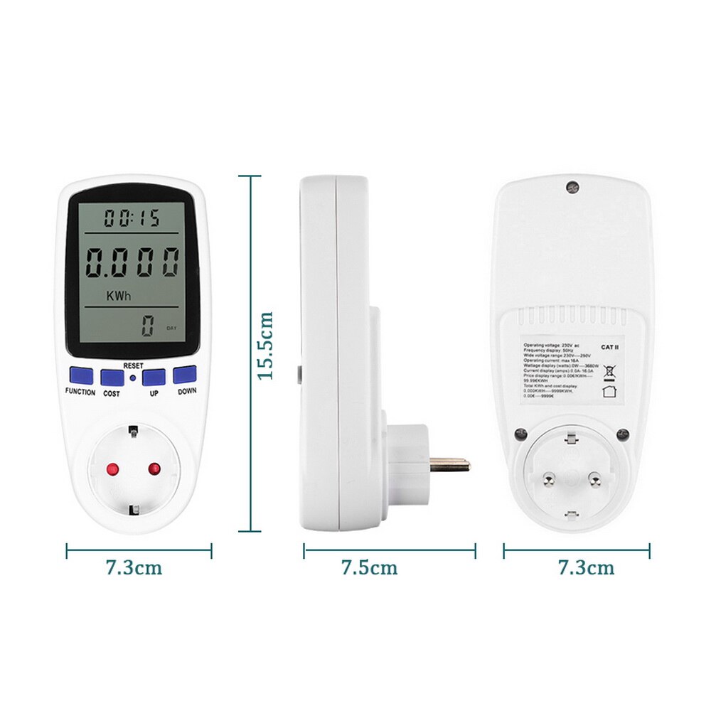 Eu / uk / au stik acmeter wattmeter digital spændingsforbrug watt power meter elovervågning