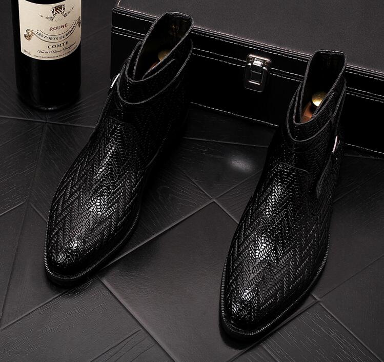 Britse Stijl Mannen Martin Laarzen Mode Wees Teen Enkellaars Punk Motorlaarzen Zapatillas Hombre: Black / 9