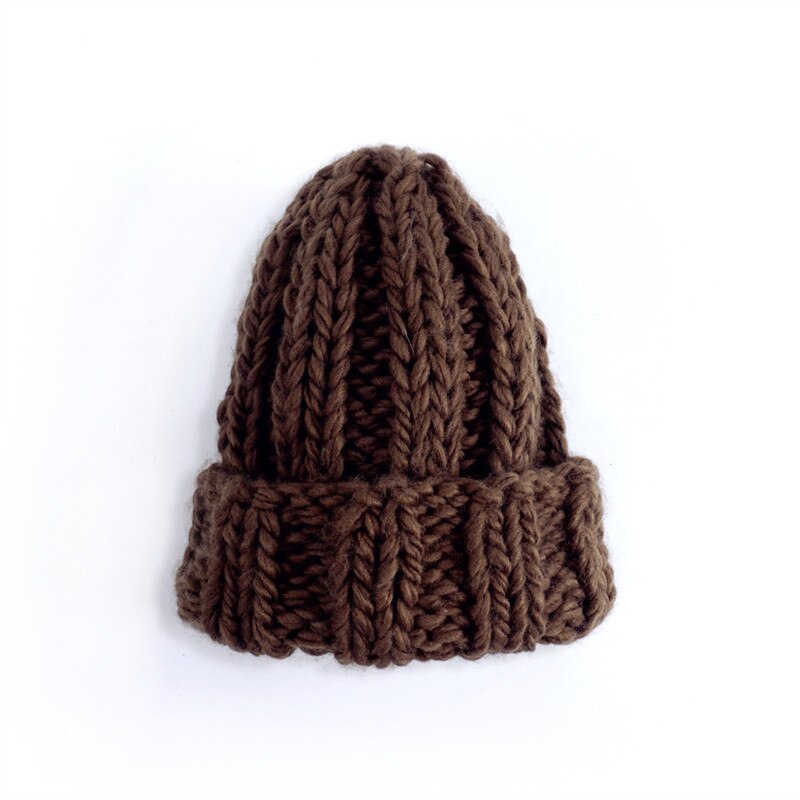 Bonnet tricoté pour femme, épais, doux, , gros Bonnet tricoté, solide, Ski de glace, Skullies, Bonnet: Brown