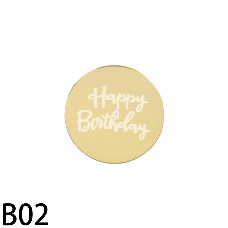 10pcs Gold Silver Happy Birthday Cupcake Topper Dessert Cake Decorations Acrylic Rose Gold Circle Cake Topper for Birthday Party: B02 / 10Pieces