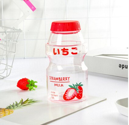 Plastic Waterfles Tour Outdoor Drinken Fles Met Deksel 480Ml Yakult Vorm Leuke Melk Fruit Shaker Voor Kinderen Volwassen cup: strawberry A