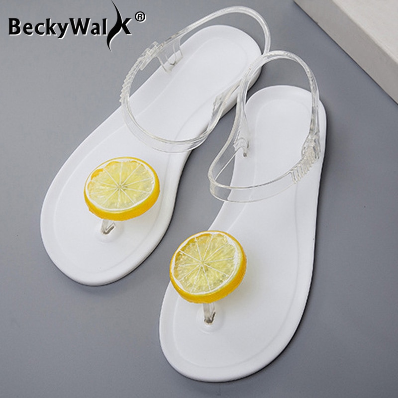 Sandales citron Clip pour femmes, chaussures en gelée douce et transparente, tongs plates, pour la plage, WSH3547