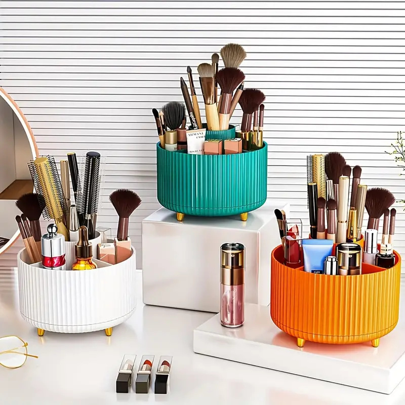 360° Rotating Makeup Organizer Makeup Holder Cosmetic Storage with 5 Compartments Multi-Functional Holder for Brushes Pen