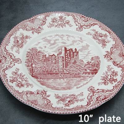 De gamle britiske slotte lyserød middag sæt europæisk stil middag keramik morgenmad tallerken okseretter dessert fad suppe skål: 10 tommer plade