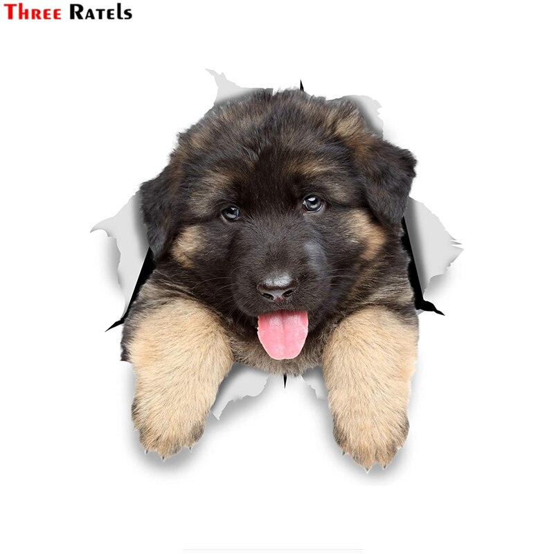 Drie Ratels FTC-1086 3D Hond Stickers Duitse Herder Puppy Voor Muur, Raam, Koelkast, Toilet En Kast Stickers