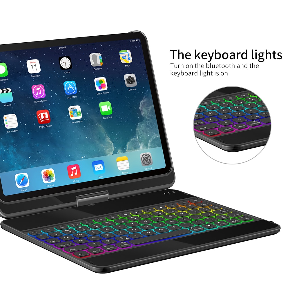 360 Degree Rotation case for ipad pro 11 inch with Wireless Bluetooth Keyboard Swivel Stand Heavy Duty Shockproof Flip case