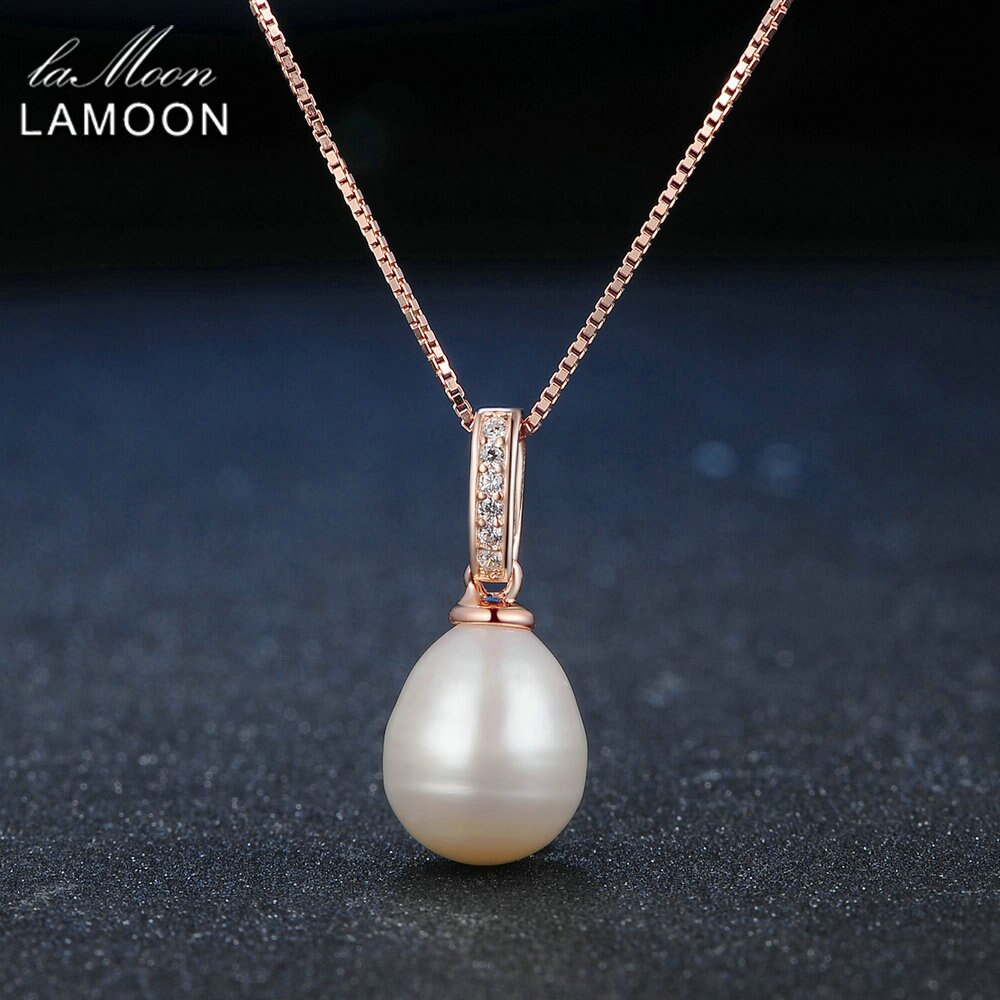 LAMOON – collier avec pendentif en argent Sterling 925, perle d&#39;eau douce, plaqué or Rose 18K, bijoux fins, LMNI047