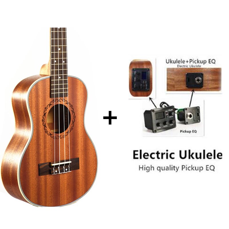 23" Ukulele 4 String Instruments Mini Hawaiian Guitar Rosewood Fretboard Sapele Electric Ukulele with Pickup EQ Uke Guitarra