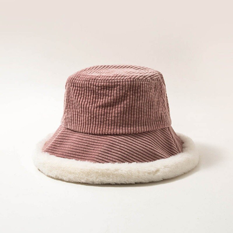 Autumn Winter Corduroy Hat Flat Top Ladies Hat Women Thick Warm Fisherman Caps: Pink