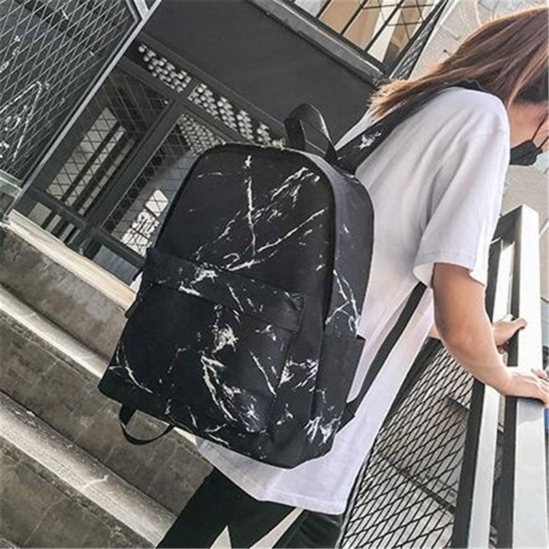 Women Teenager Backpack Boys Girls Marble Stone Print Backpack Rucksack Canvas Shoulder Bag School Backpack Mochila Feminina