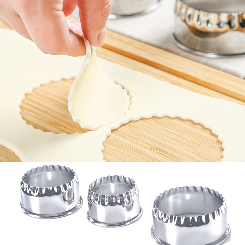 3 Stks/set Knoedel Wrapper Mallen Cookie Cutter Stainleess Stalen Ronde/Bloemvorm Draagbare Deeg Snijden Model Voor Jiaozi