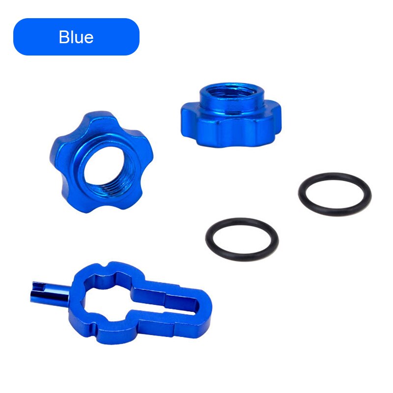 Válvula Schrader para bicicleta nueva, adaptador de tuerca de conversión de válvula de bicicleta, tuerca de conversión de llanta con llave de instalación: blue