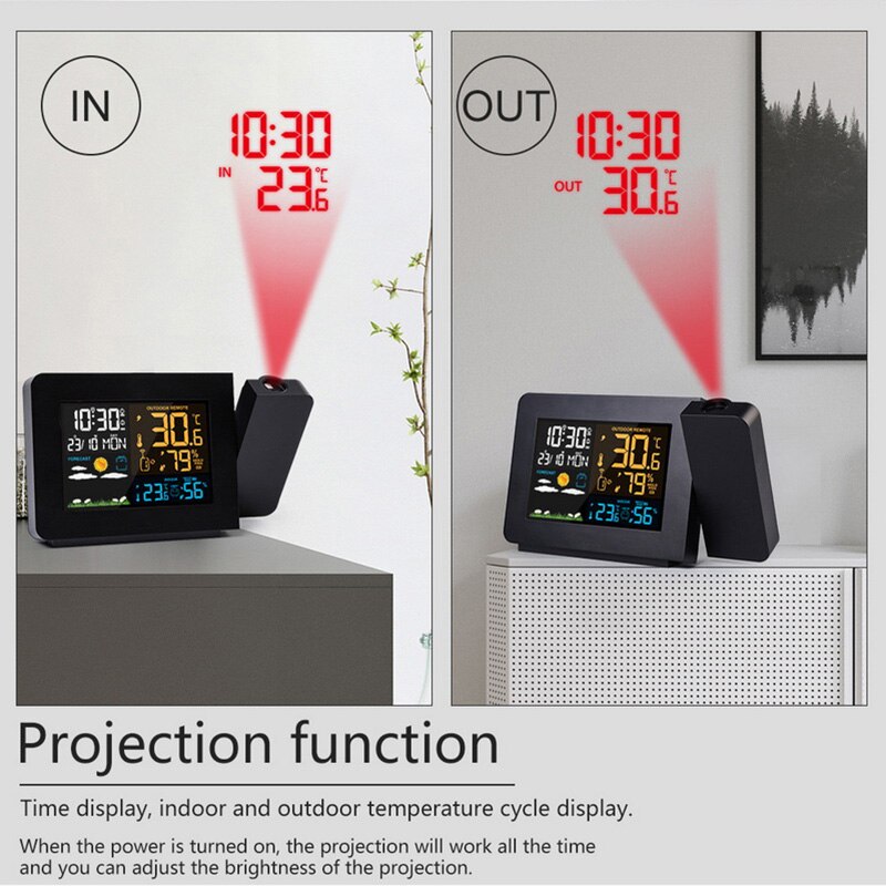 LED Alarm Projektion Uhr Thermometer Hygrometer kabellos Wetter Bahnhof Digital Uhr Schlummern Pult Tabelle Projekt Radio Uhr