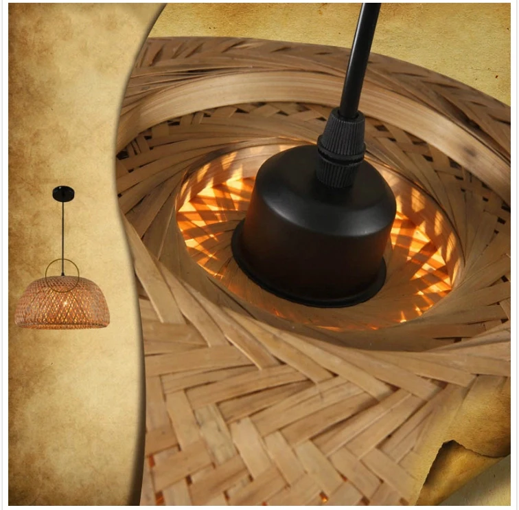 Lustre japonais en rotin de bambou naturel, lampes suspendues tissées à la main, abat-jour en osier, Suspension d'éclairage E27