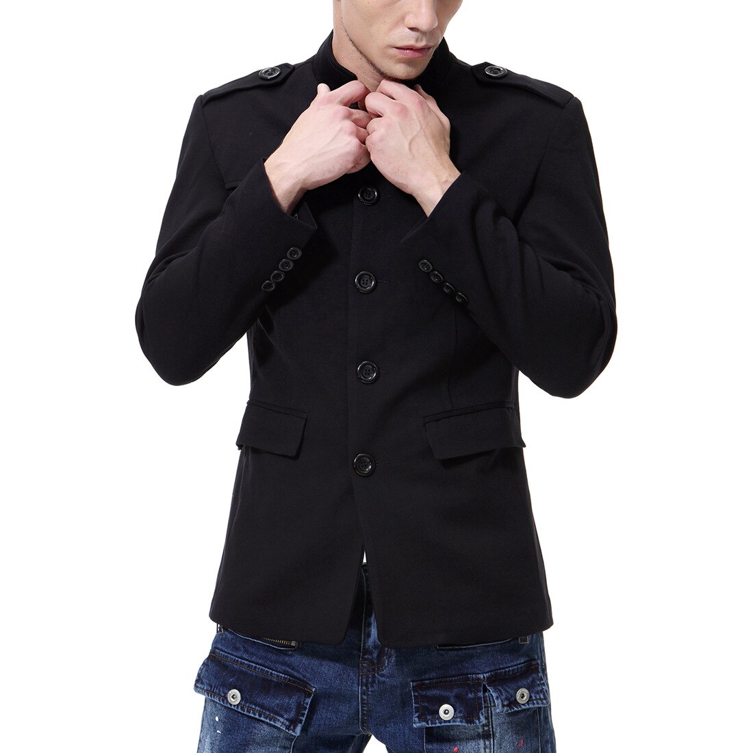 Neue Chinesische Kunst Geschäft Blazer Männer lässig Stehkragen Männlichen kleidung schlank passen Herren Mantel Jacke Größe S-2XL