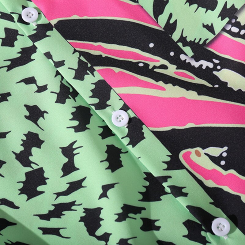 Homme hawaïen chemise zèbre rayure imprimé léopard Patchwork Hip Hop chemise Streetwear Harajuku plage chemise manches courtes été