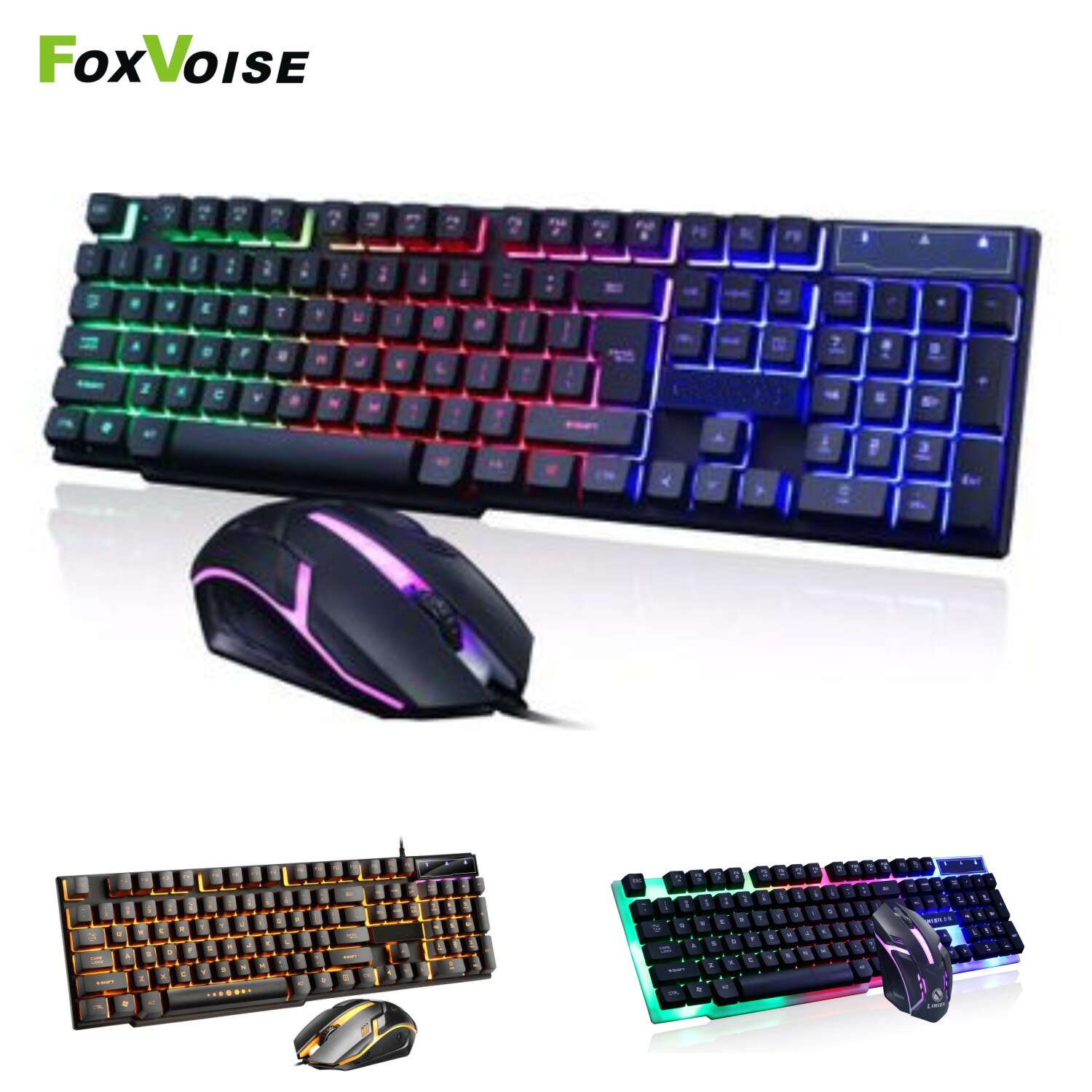 USB Wired Gamer Mouse and Keyboard Gaming Keycaps RGB Luminous LED Backlit Ergonomics Multimedia Gamer Keyboards For PC Computer