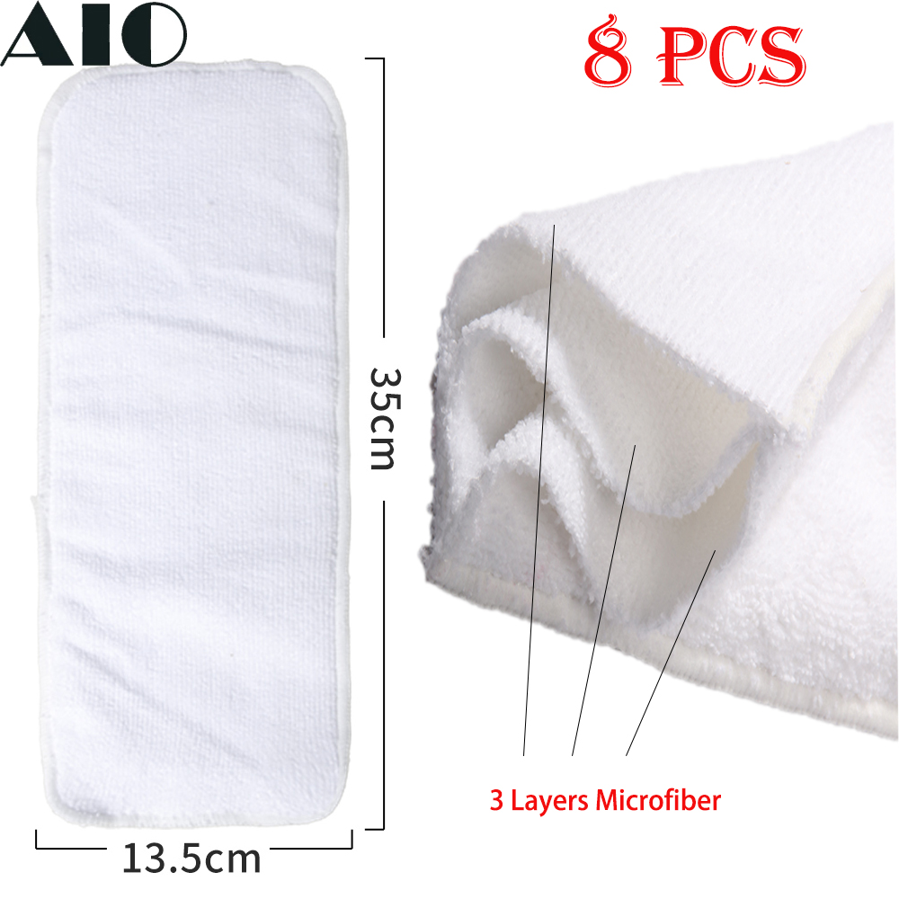 AIO Baby Nappies Microfiber Liner Fast Dry Absorbent Multilevel Cloth Diaper Inserts Washable Thick Nappy Reusable 4/10/12 pcs: 8pcs YX-NP001