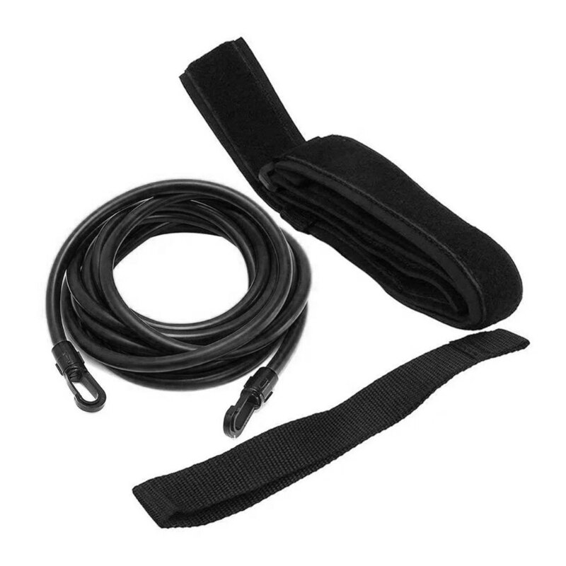 Ceinture élastique de natation statique, 4m, pour adultes et enfants, entraînement à la natation, résistance, attache, noir/bleu/vert/jaune: Black