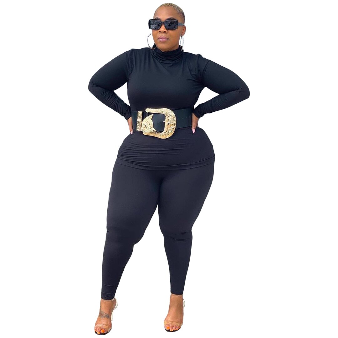 Winter Fall Clothes Outfits Joggers for Women 2 Peice Sets Outfit Two Peice Suit Long Sleeve Tops + Leggings Suits Plus size: black / 5XL