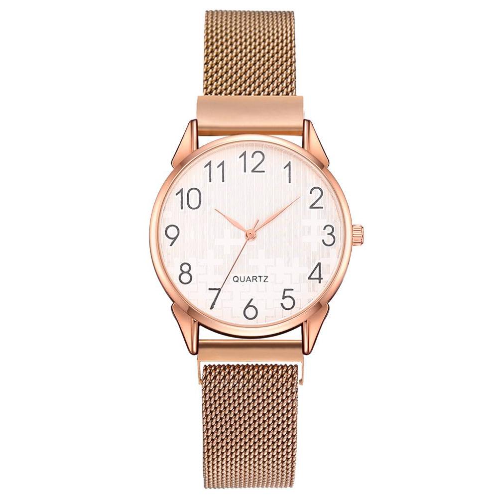 Ensemble de 2 montres pour femmes avec bracelet en maille magnétique et aimant en or, montres à quartz à chiffres arabes pour femmes: Rose