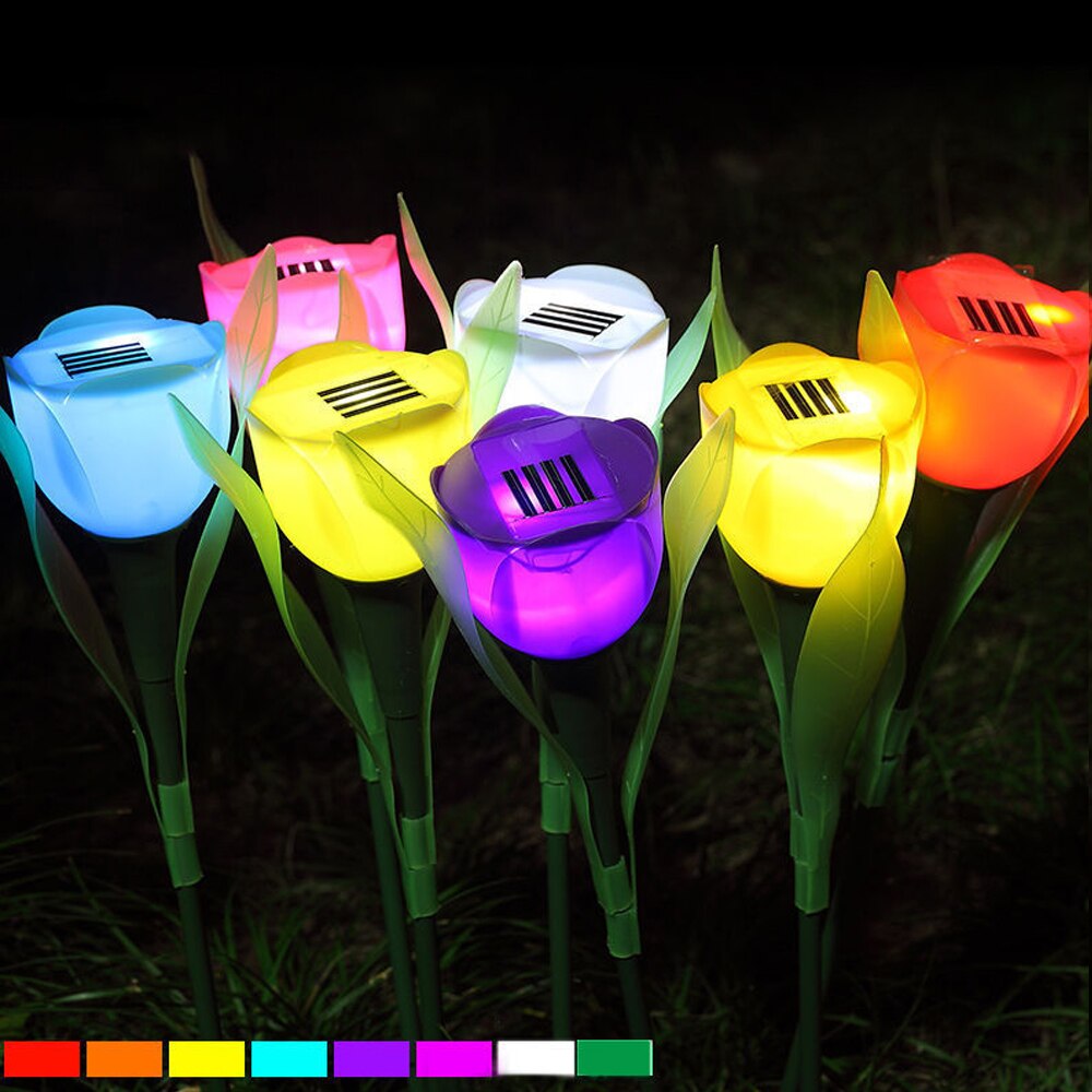 Romantisk udendørs gårdhave plæne solcelledrevet tulipan blomsterlys led lampe