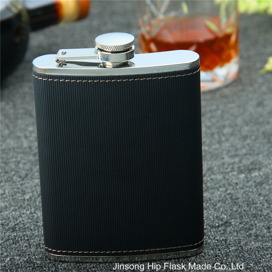 1 PC 227 ML (8 OZ) fabriek prijs zwart rvs heupfles draagbare outdoor 8 OZ rvs heupfles: black leather