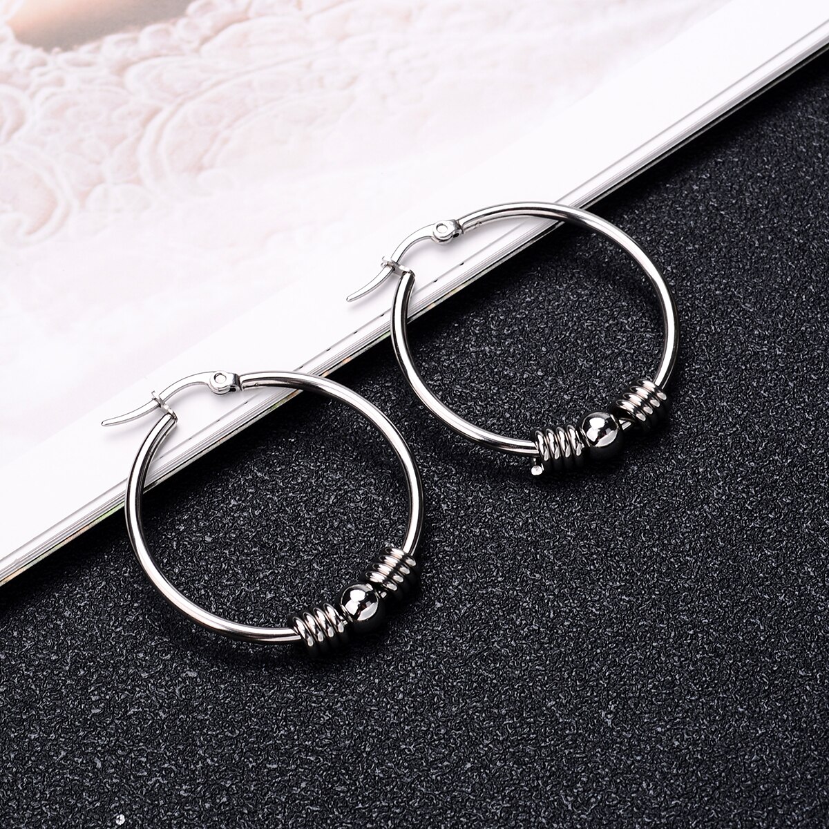 316l Stainless Steel Earrings Hoops With Ball Earing Double Layer Different Circle Round Gold Big Large Thick Hoop Earring: 2 silver big