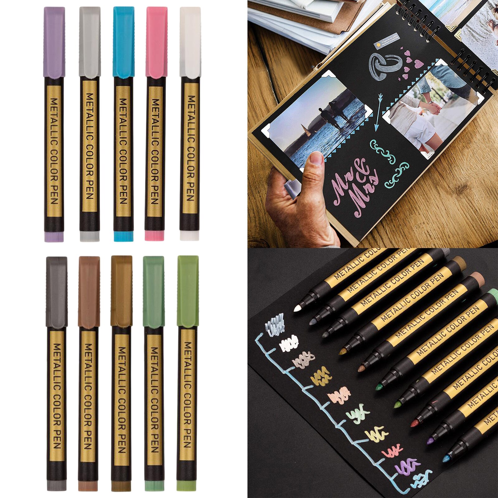 10 piezas rotuladores metalizados bolígrafos de papel negro pintura arte de la caligrafía Kit de mm 2mm 0,5mm Kit de dibujo decoración pintura