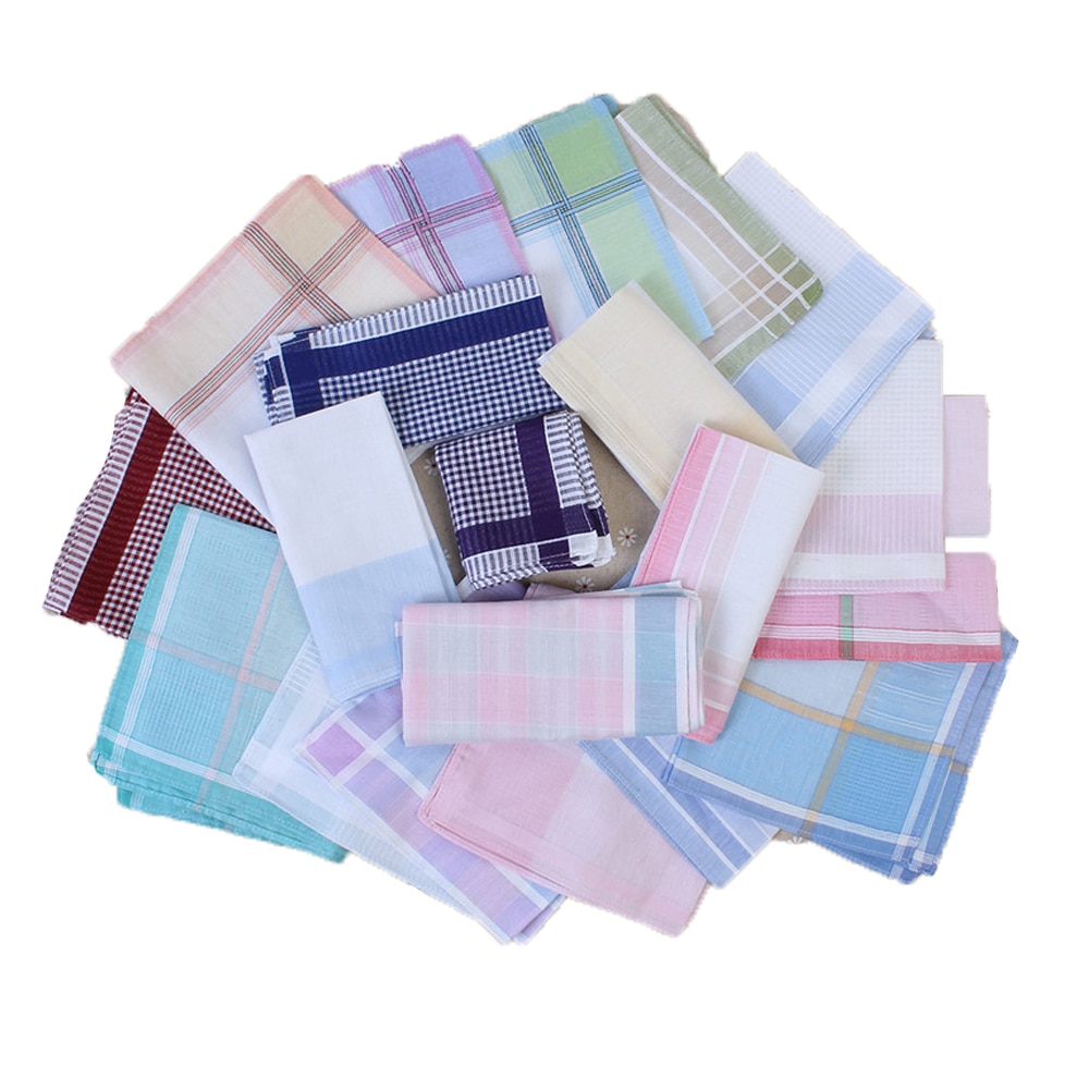 10Pcs Striped Plaid Handkerchief Cotton Printing Hanky Men&#39;s Business Pocket Square Towel 29*29CM Wedding Hankies 5