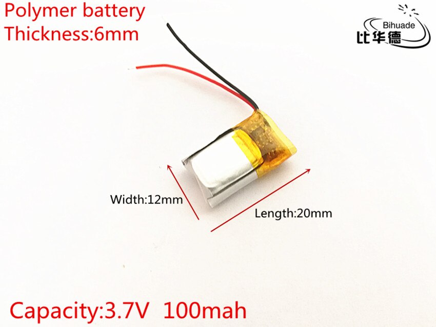3.7V 100mAh 601220 Lithium Polymer Li-Po li ion Re... – Grandado