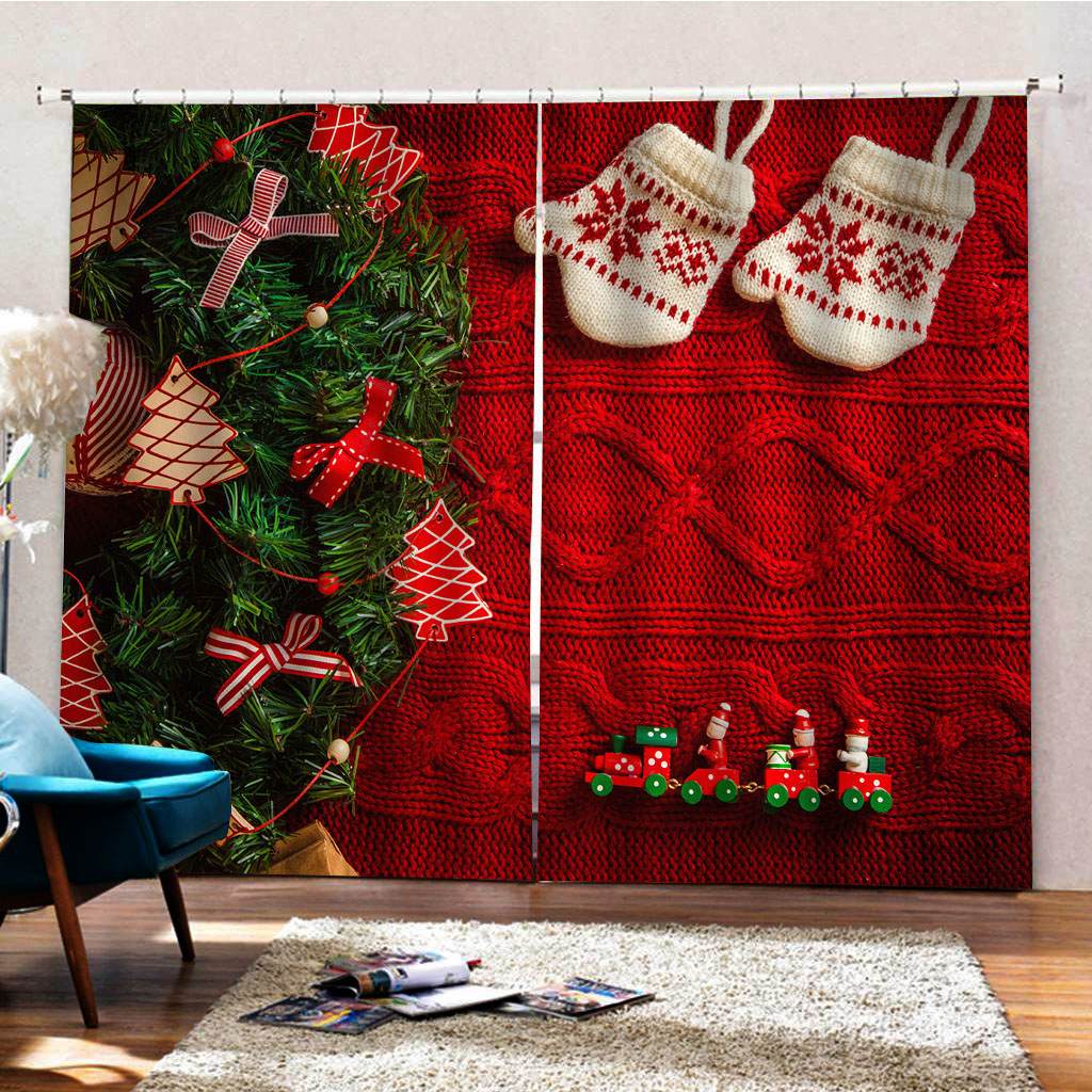 Cortinas navideñas de efecto 3D con ganchos, Juego de 2 paneles y 10 colores, cortinas de tela de poliéster para ventana, pantallas para puerta, decoración para el hogar