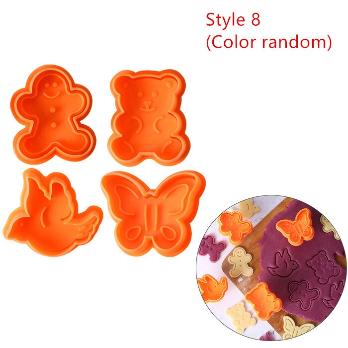 4 stk/set 3D Plunger Cookie Stempel Halloween Kerst Cookie Cutter Bakvorm Baby Plastic Reliëf Cookie Cutter Fondant Cutter: Style 8