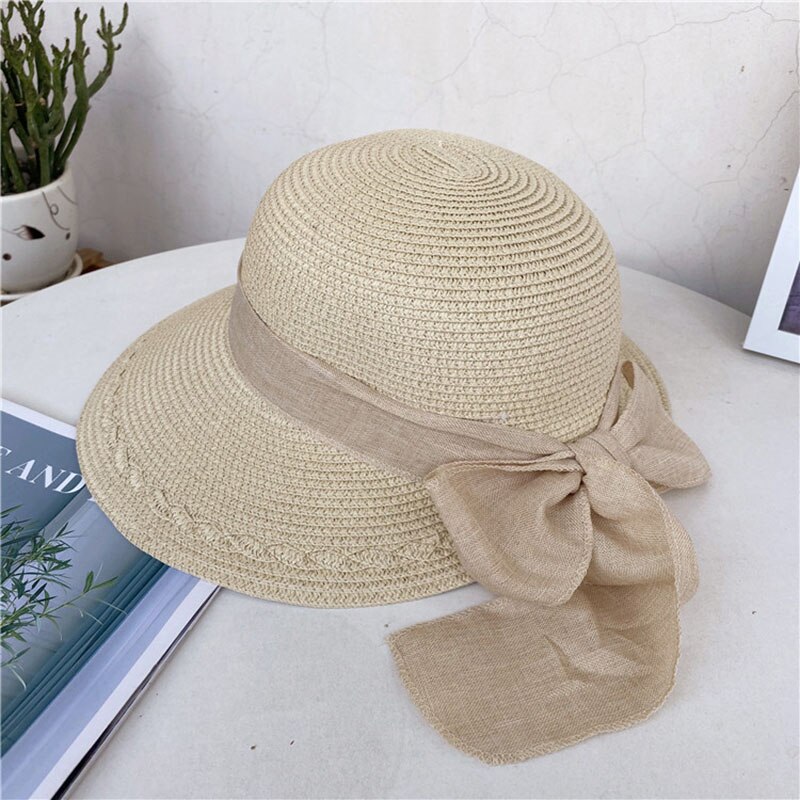 Lente/Zomer Strooien Hoed Veelzijdige Reizen Lint Zonnehoed Dames Outdoor Uv Zonnehoed: Beige