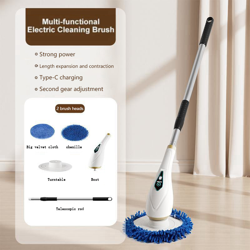 8-in-1 elektrische reinigingsborstel Draadloze telescopische handheld huishoudelijke keuken Vloer Badkamer 8 koppen schone scrubber: Black