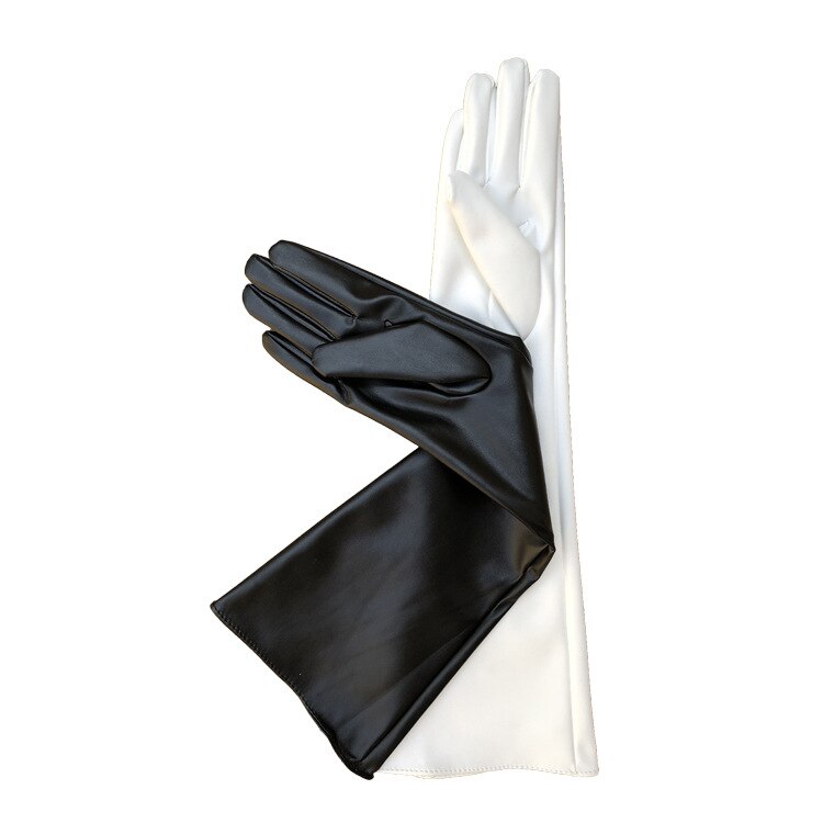 Gants en cuir Pu de 50cm de long, couleur ivoire noir,